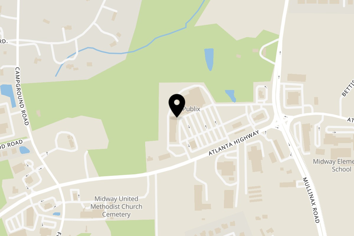Map showing the location of Bryan Place Pizza & Pasta- NY Style on 4910 Atlanta Hwy in Alpharetta